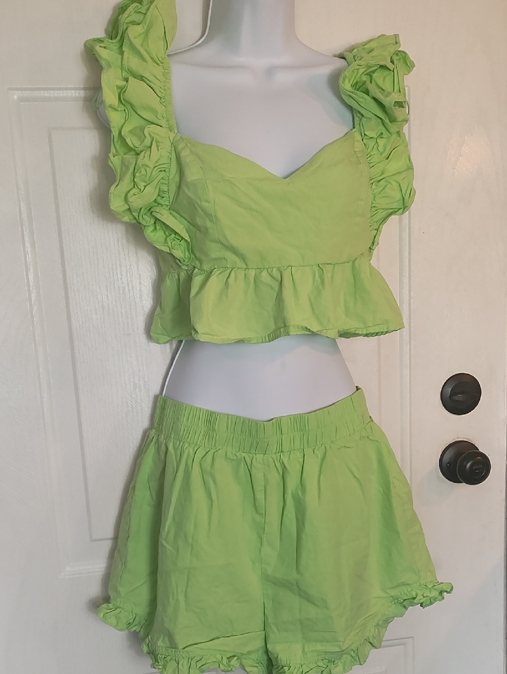 Lime Green Ruffle Two-Piece Mini Set - Women